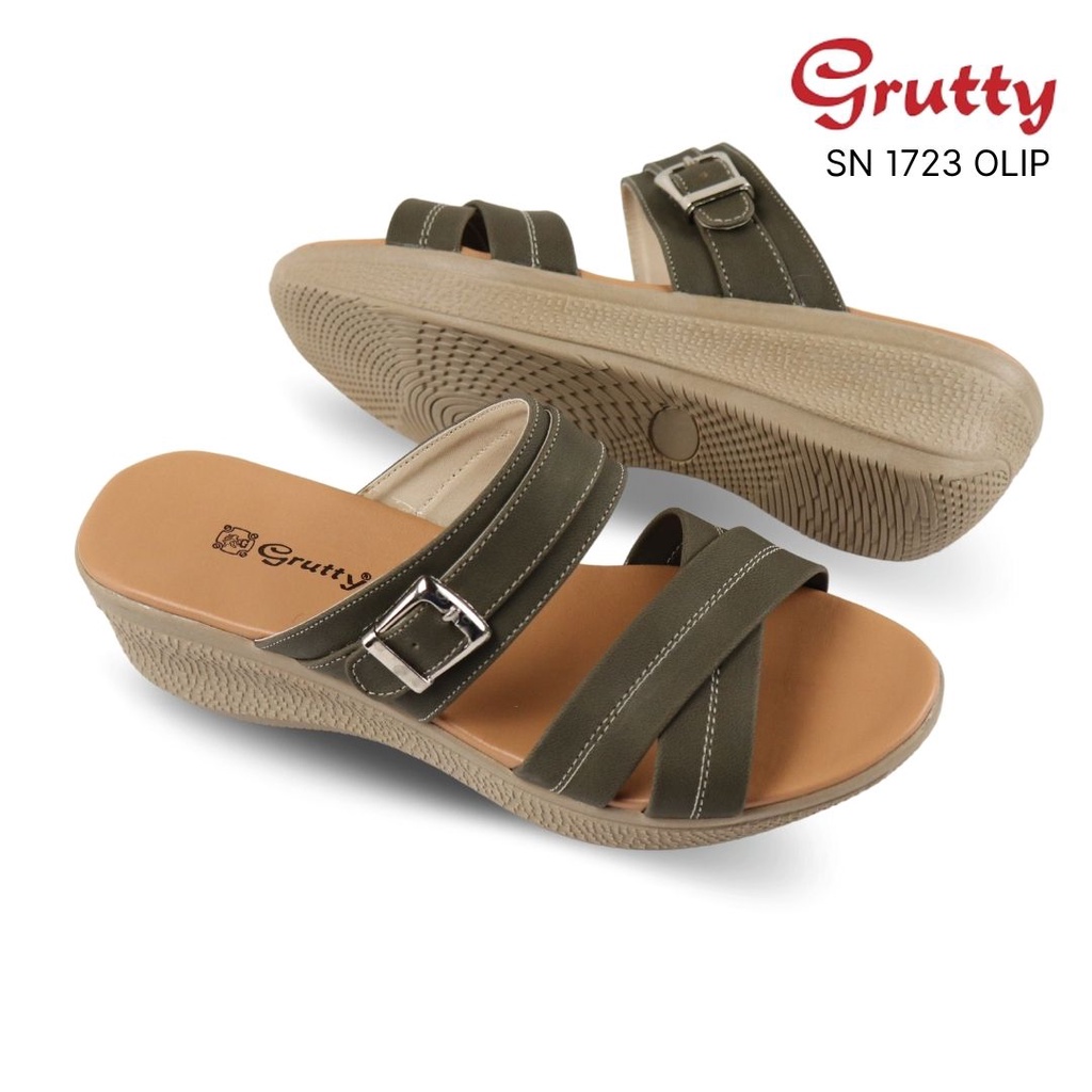 Sandal Wanita Slop Wedges Model terbaru Grutty SN1723 Warna Olip