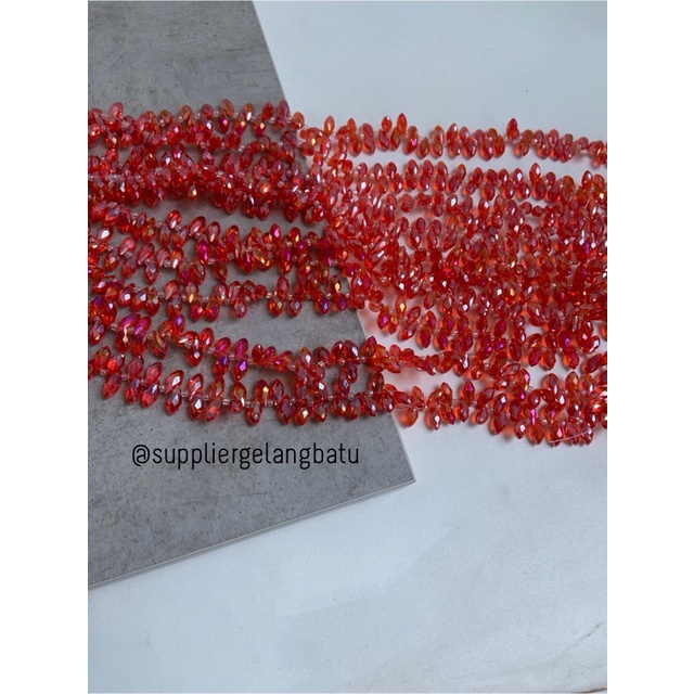 KRISTAL CEKO TETES AIR MATA 6MM SOFT RED QUARTZ LUBANG SAMPING METALIC