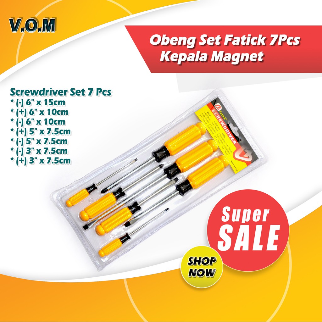 VOM-Obeng Set Fatick 7Pcs Kepala Magnet / Screwdriver Set 7 Pcs 0551