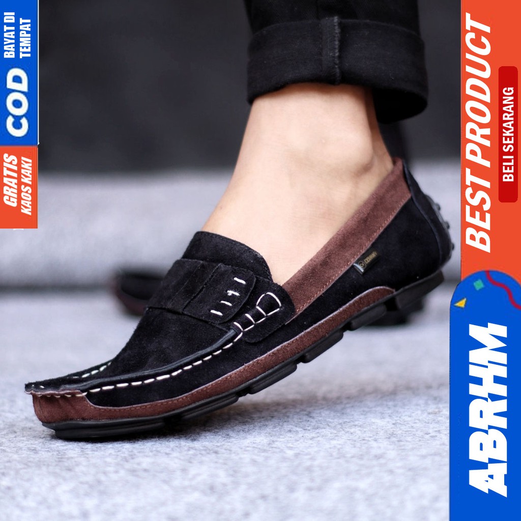 ABRHM x AHARON Sepatu Slip On Pria Sepatu Casual Pria Sepatu Pria Casual Pria Kulit Asli Cowok/Cowo Sepatu Kasual Santai Gaya Keren Kekinian Murah Teraris