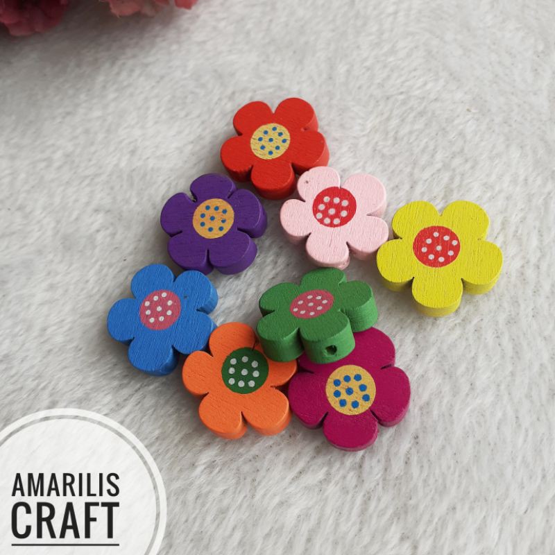 [1Pc] Wooden Flower Beads Manik Bunga Kayu