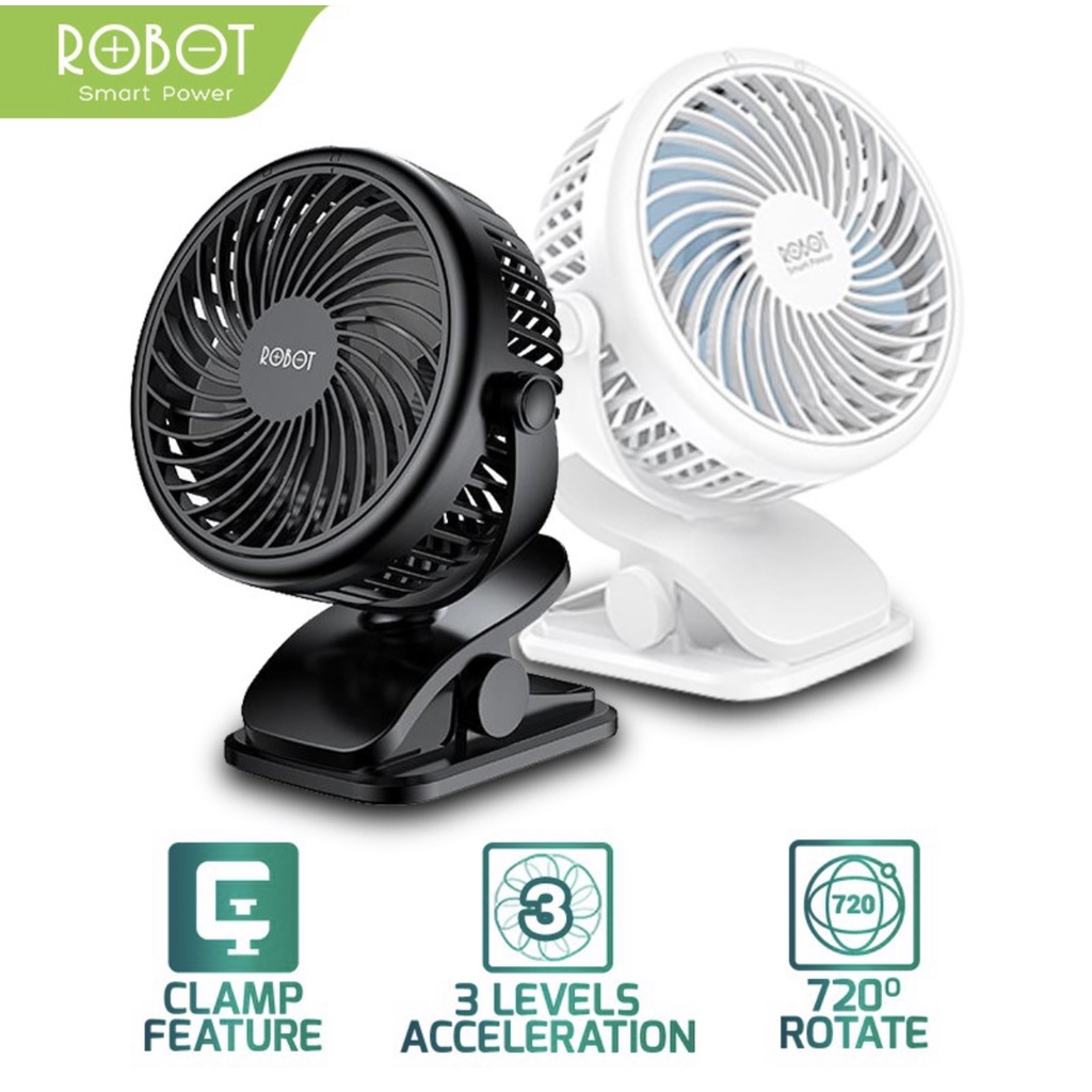 ROBOT RT-BF10 PORTABLE CLIP FAN KIPAS ANGIN MINI BISA DIPUTAR 720° PENJEPIT MEJA KIPAS BATERAI EMERG