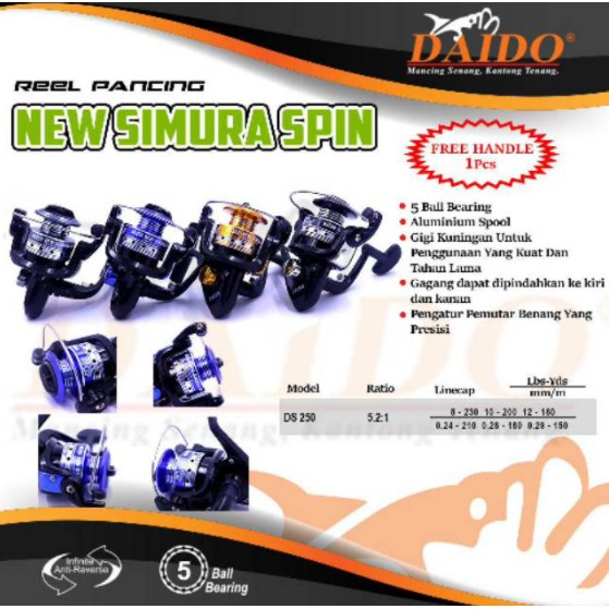 Reel SHIKARI ( SERUPA DAIDO ) SIMURA / FINO MAX SPIN 250 5 BALL BEARING