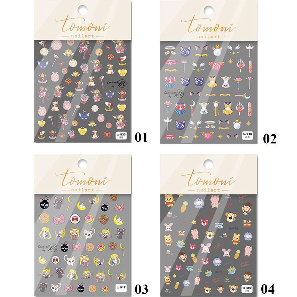 QUINTON Colorful 5D Engraved Nail Stickers Embossed Tigger Nail Art Sticker Beautiful Girl Nail Decals Three-dimensional Back Glue Cartoon Manicure Tools Ultra-thin Self Adhesive DIY Nail Art Decorations