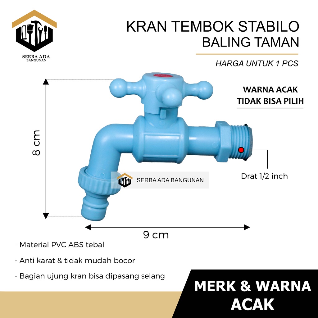 KRAN TEMBOK TAMAN STABILO MODEL ENGKOL BALING PLASTIK PVC WARNA WARNI TERMURAH EKONOMIS