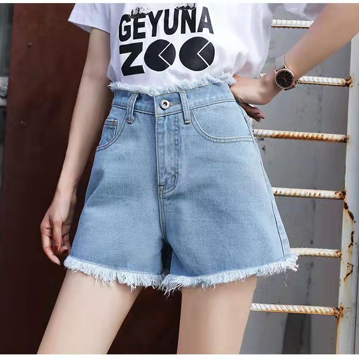 Celana jeans pendek wanita korean style Biru muda hotpants jens dewasa celana denim xl XXl perempuan cewek short  kekinian