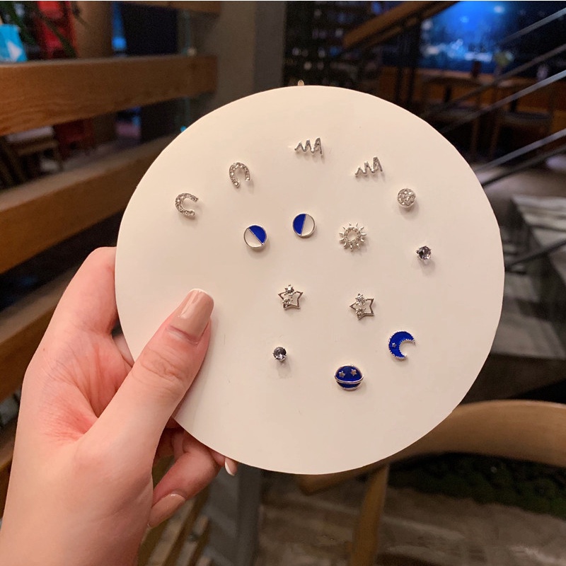 Roselife [7 Pairs ] 100% S925 Silver Square Butterfly Dolphin Heart Stud Earrings Set for Women Girls Chic Week Earrings