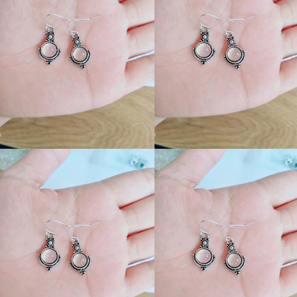 Hu Hu Hu Hu Hu Alat Bantu Pasang Kacamata♡ Anting Kait Gantung Wanita Desain Bulat Hollow Hias Moonstone Imitasi Gaya Vintage Untuk Hadiah