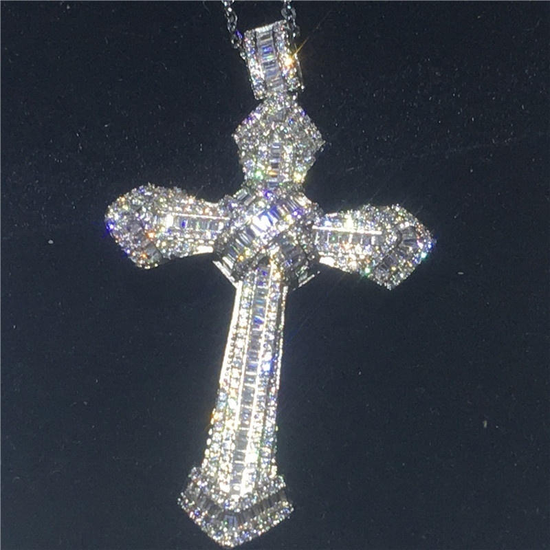 Kalung Rantai Liontin Salib Hias Kristal Zircon Berkilau Simple Untuk Priawanitaunisex