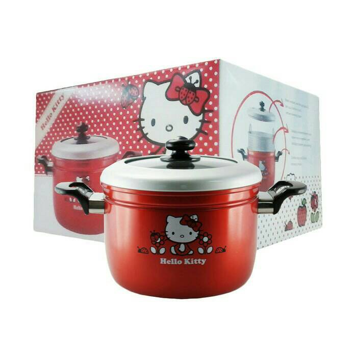Panci Sup Binaural Bahan Aluminum Anti Lengket Gaya Korea QH586  Panca Guna / Kukusan Hello Kitty