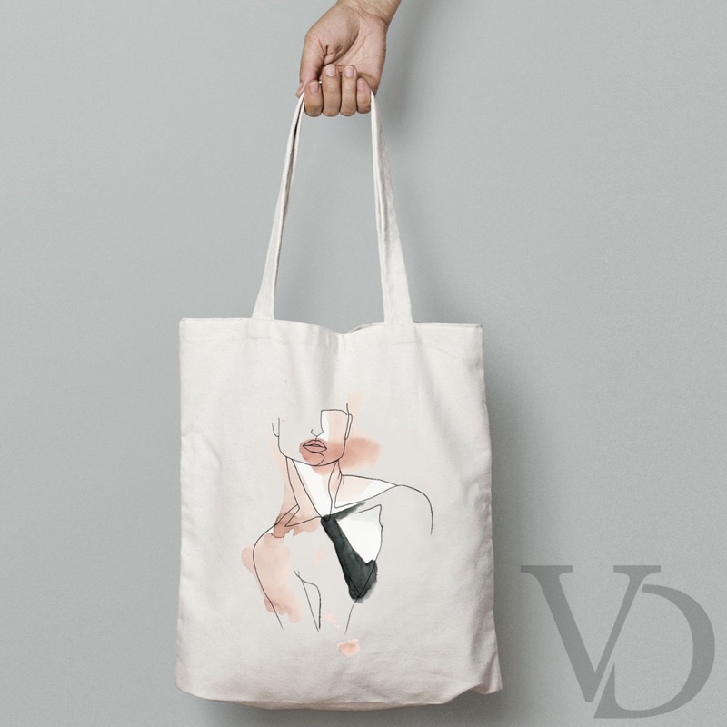 TOTE BAG MOTIF ABSTRACT MUKA TERBARU / AESTHETIC TOTE BAG / TAS BELANJA MOTIF FACE LINE