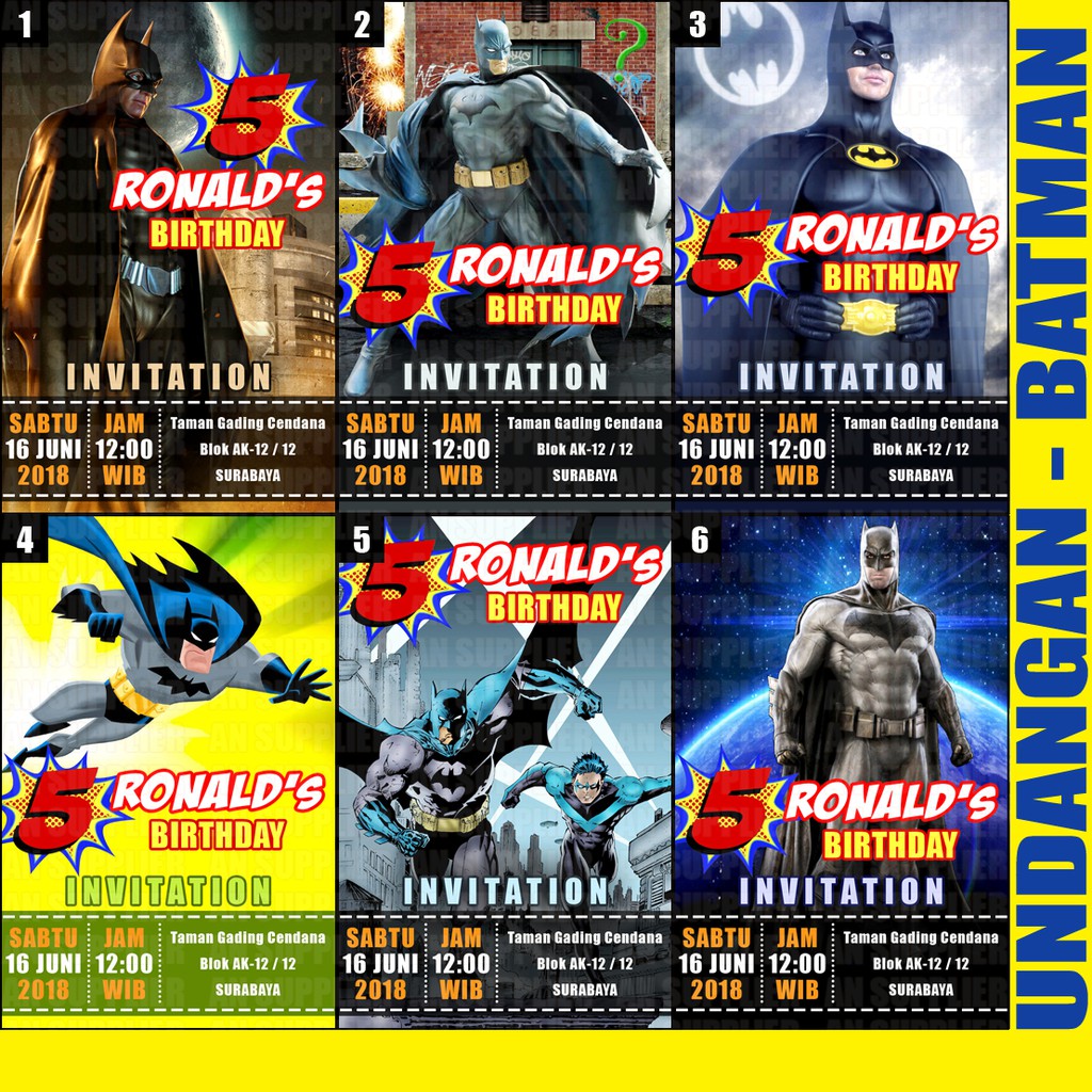 UNDANGAN ULTAH TEMA BATMAN , SUPERMAN