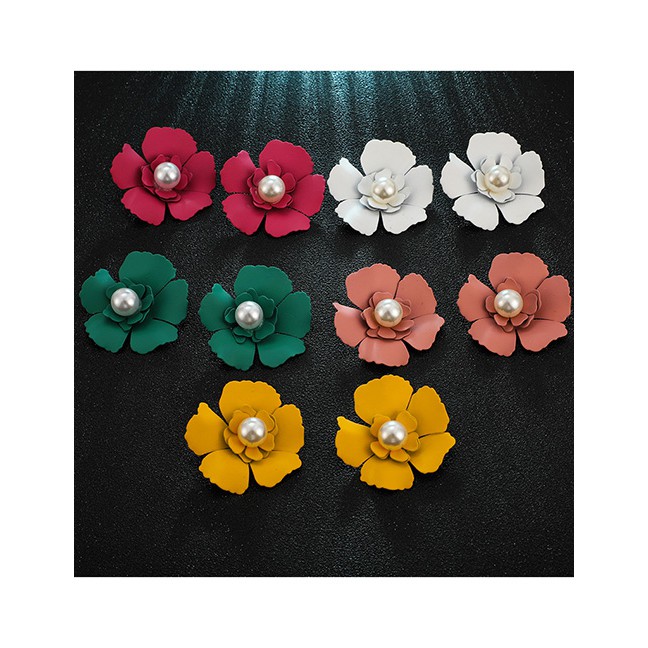 LRC Anting Tusuk Fashion Drop Oil Pearl Flower Earrings D1935X