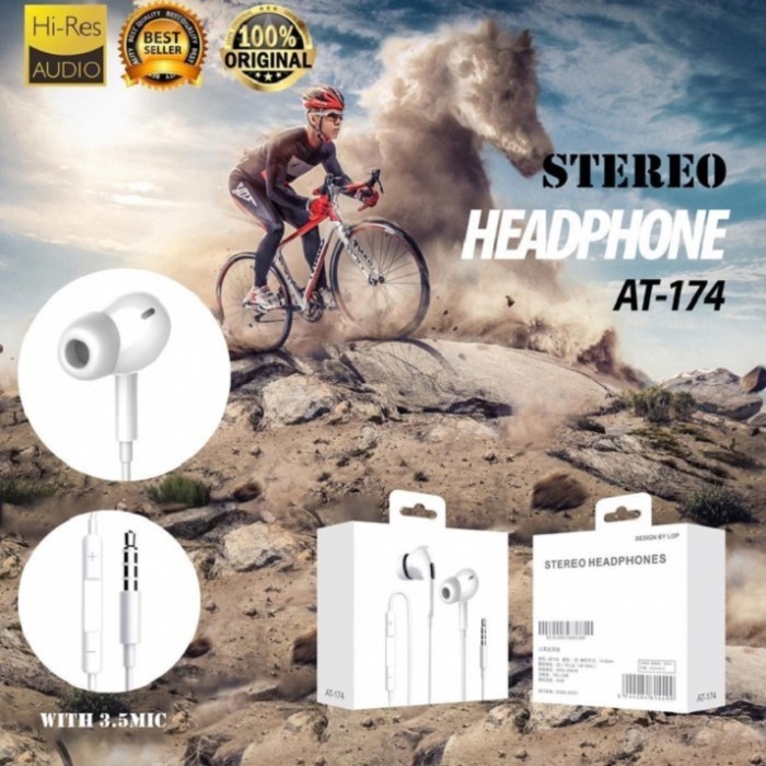 Headset AT-174 STEREO EARPHONE Handsfree AT174 Earphone HF Universal Grosir