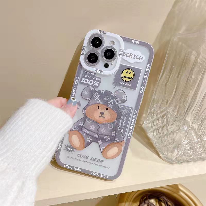 Case Tpu Transparan Motif Kartun Beruang Untuk iPhone 13 13pro 13prm 11 7Plus 8Plus Xr XS 13 12pro Max