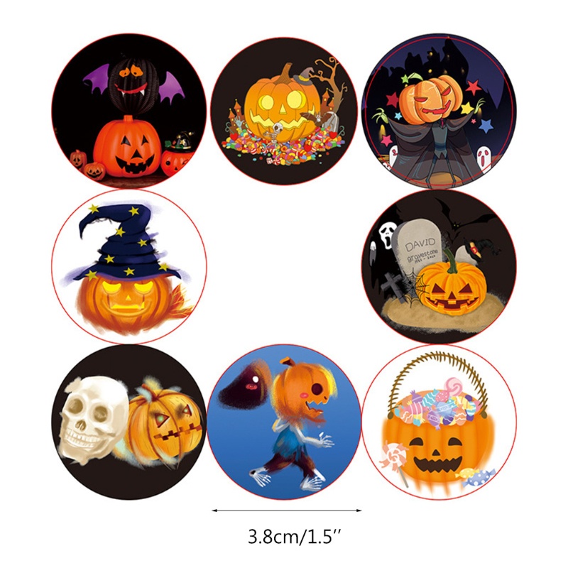 500 Pcs / Roll Stiker Kertas Desain Labu Tengkorak Halloween Untuk Hadiah