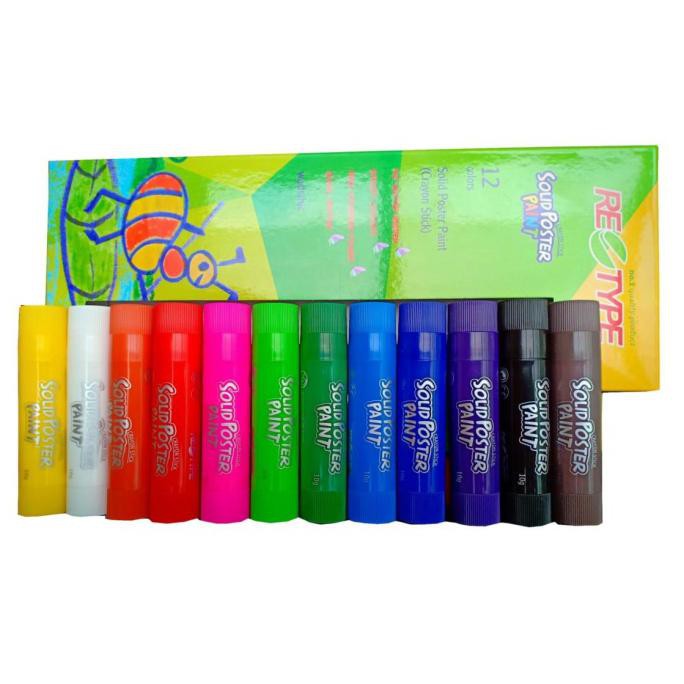 

RETYPE 12PCS SOLID POSTER PAINT CRAYON OIL BASED AMAN ANAK KIDS SAFE