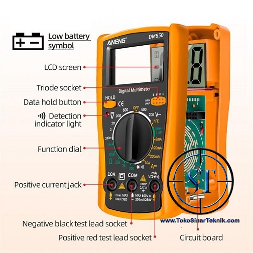 Multimeter Digital 1999 Counts Multitester Tester AVO Meter LCD Ukur ANENG DM850 DM-850 850 + Baterai AA 9V