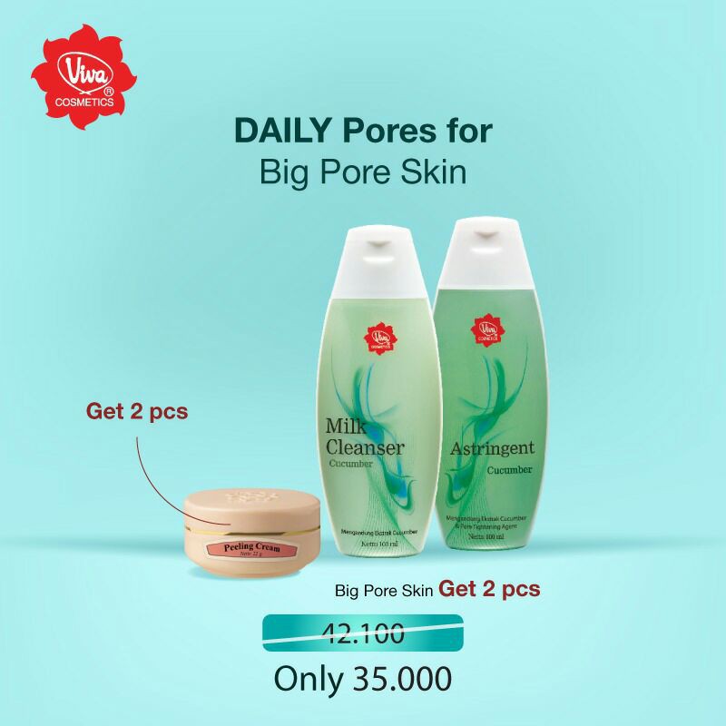 Paket Mengecilkan Pori Milk Cleanser Face Tonic Cucumber Peeling Cream Viva