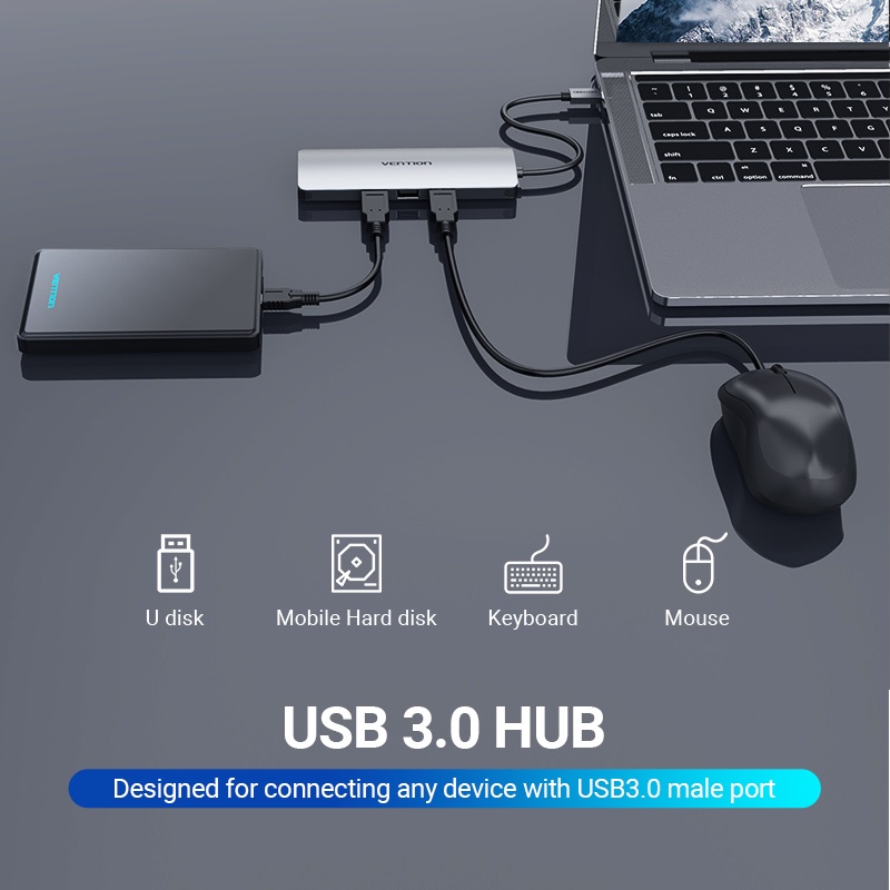 Vention Usb C Hub Adapter Konverter Usb Tipe C Ke Usb 3.0 / Hdmi / Rj45