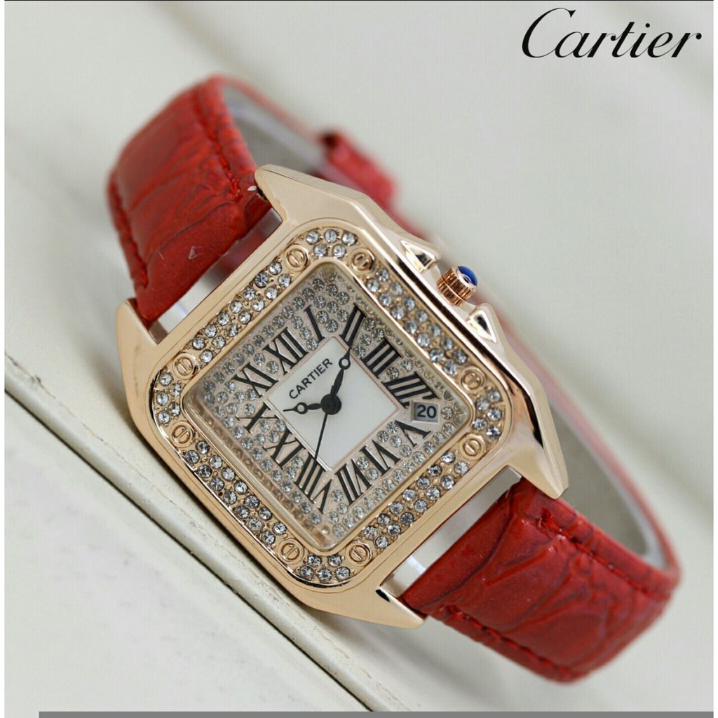 Jam Tangan Wanita Cartier Romawi Segi Leather / Kado Valentine