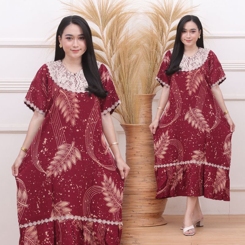DASTER ARAB RENDA MOTIF BAMBU/DASTER BORKAT/DASTER RENDA REMPEL-Marun daun preng