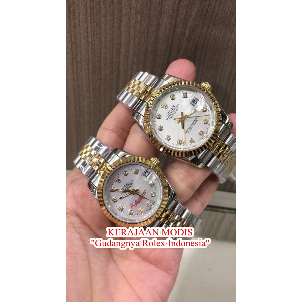 Cash Back Jam Couple Rolex Date Just Automatic Steel Silver Gold Japan Garansi 1 th