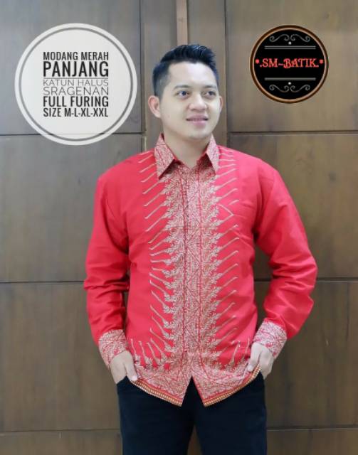 Kemeja Batik Lengan Panjang Warna Biru/Hitam/Merah MODANG PANJANG Lapis Furing