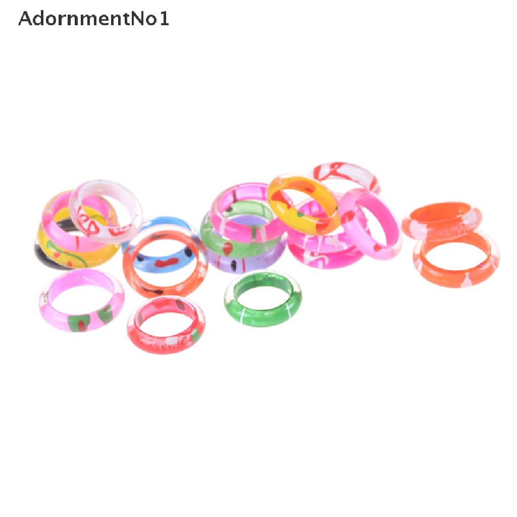 (AdornmentNo1) 10pcs / Set Cincin Resin Akrilik Warna Campur Untuk Anak Laki-Laki / Perempuan