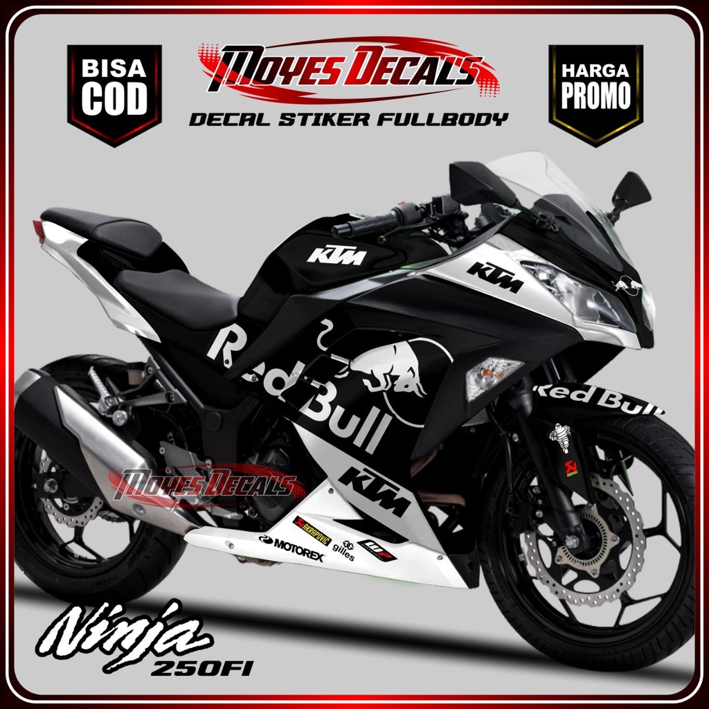 Decal Sticker Ninja 250 FI - Redbulls Hitam Putih Series HHPPLL