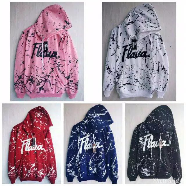 Bisa (COD) Jaket FLAVA Hoodie  Fullprint Navy Fleece Tebal