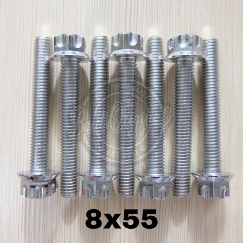 baut probolt 8x55 mm stainless new model drat 12 panjang 5.5cm 12 silver gs1 gear 2 kunci belimbing heng