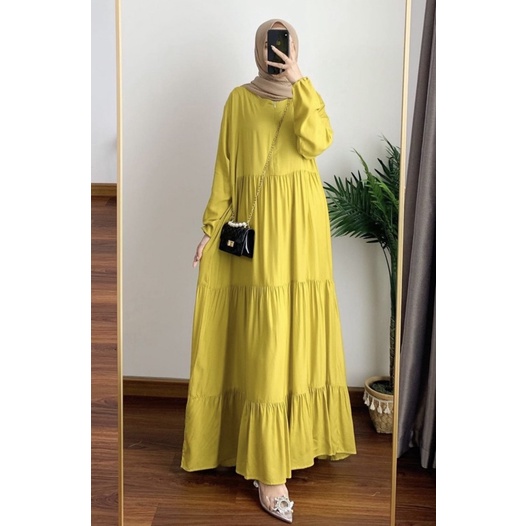 Hanum dress premium / dress polos / dress busui / gamis busui / dress rayon twill / dress hitam polos / BISACOD-LIME