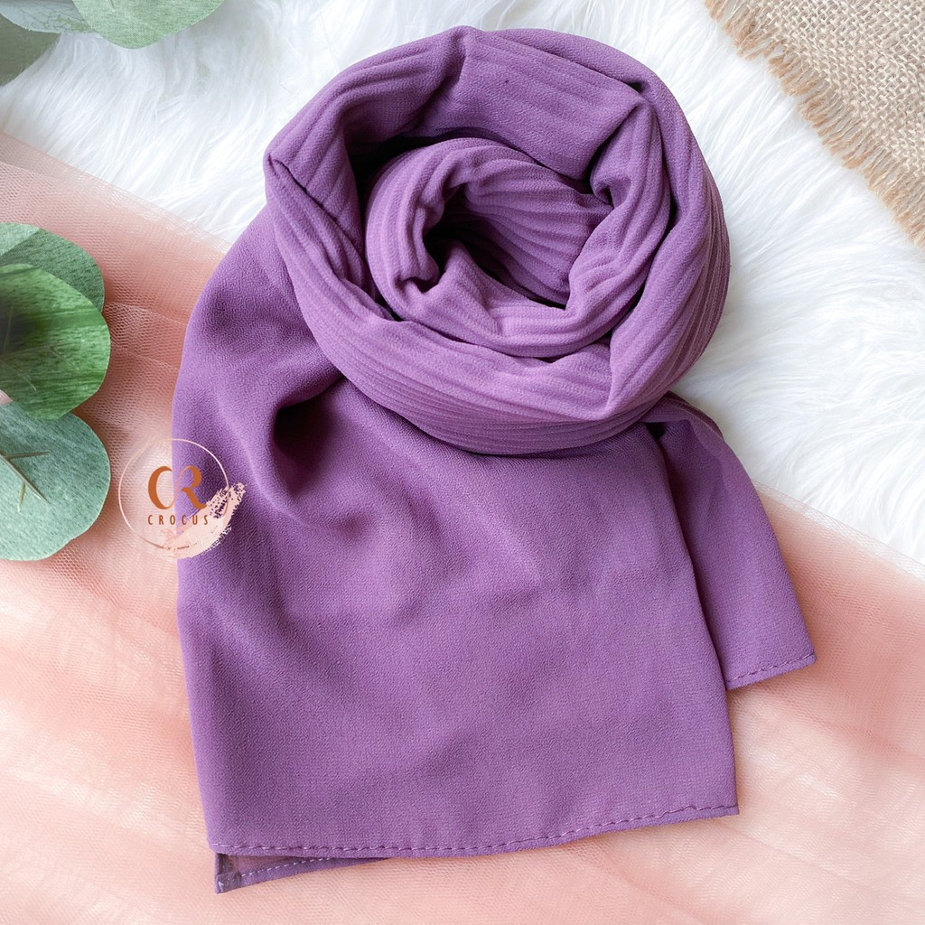 [𝐂𝐫𝐨𝐜𝐮𝐬] (180 * 60cm) Pashmina Plisket Ceruty Baby Doll / Pasmina Pleated Hijab Kerudung-Shawl Full- LAVENDER