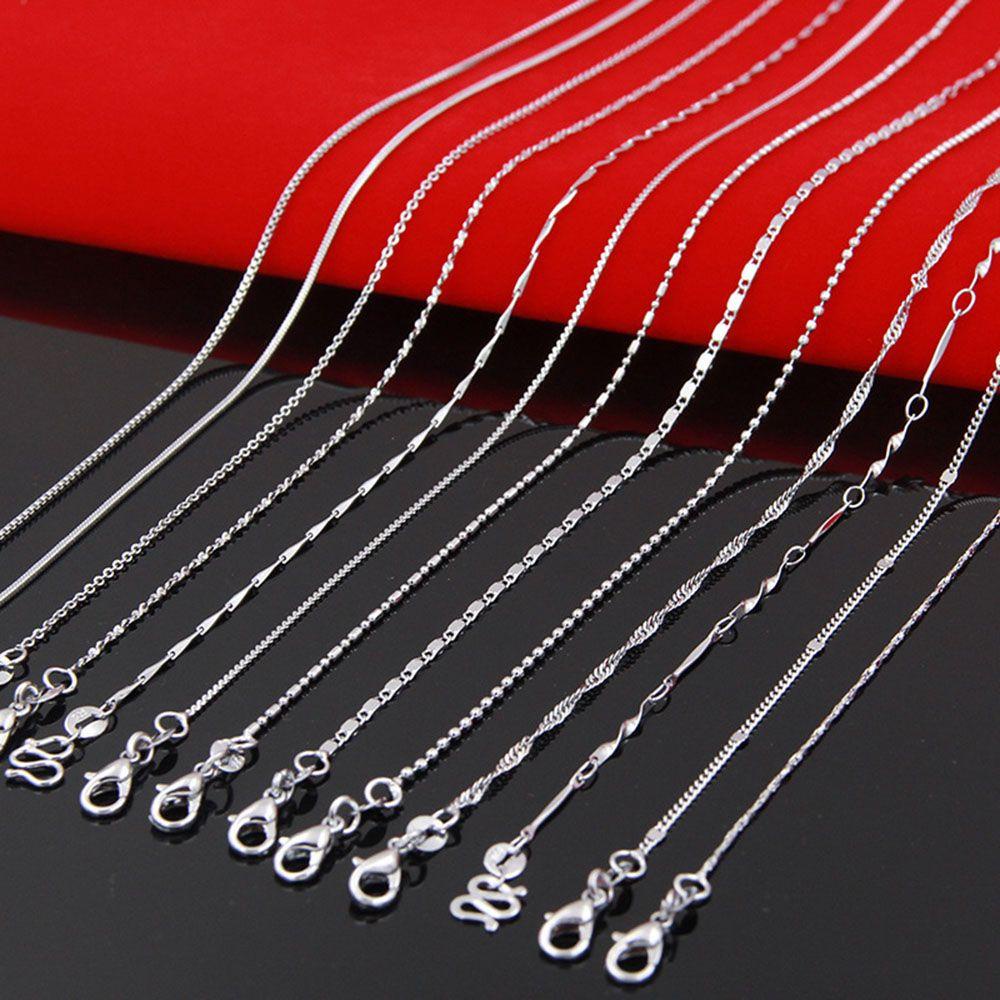 ❈ROWAN❈ 18 inch Jewelry 925 Sterling Silver Fashion for Men Women Necklace Chains Female Clavicle Chain Snake Pendant Water Wave Simple Multi-style