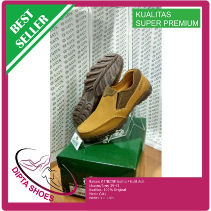 Sepatu Merk Gats Ori Pria Santai Kulit Asli Branded Slip On Tan TO 05