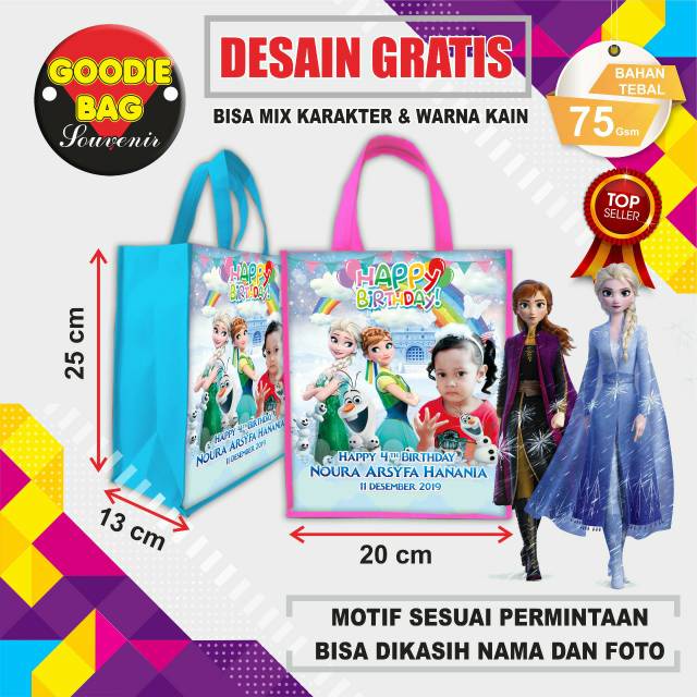 

Tas Ultah Anak / Tas Goodiebag Souvenir / Motif Sesuai Permintaan Free Desain