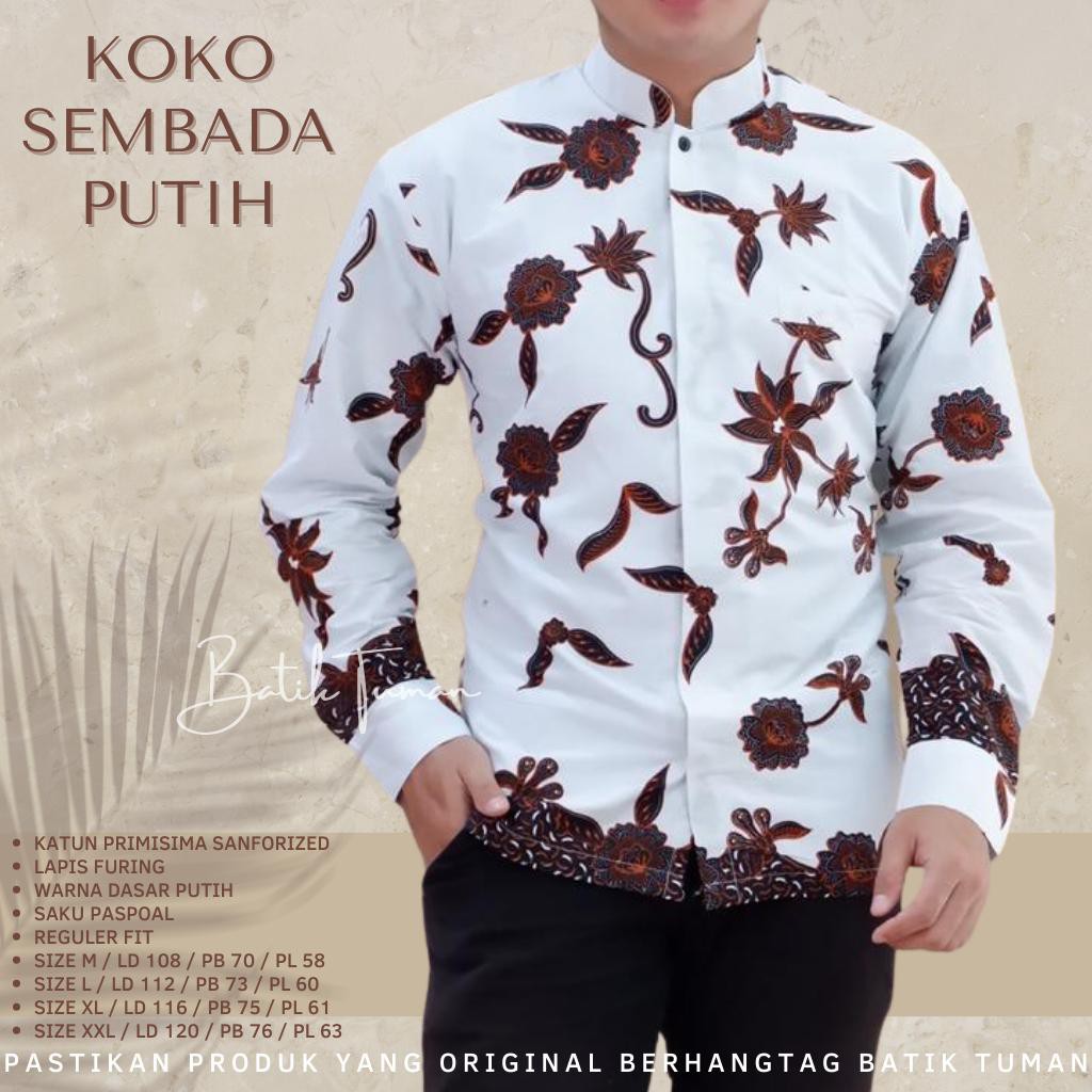 KOKO PUTIH Koko Batik Pria Lapis Furing Batik Katun Primisima Baju Koko Pria Lengan Panjang