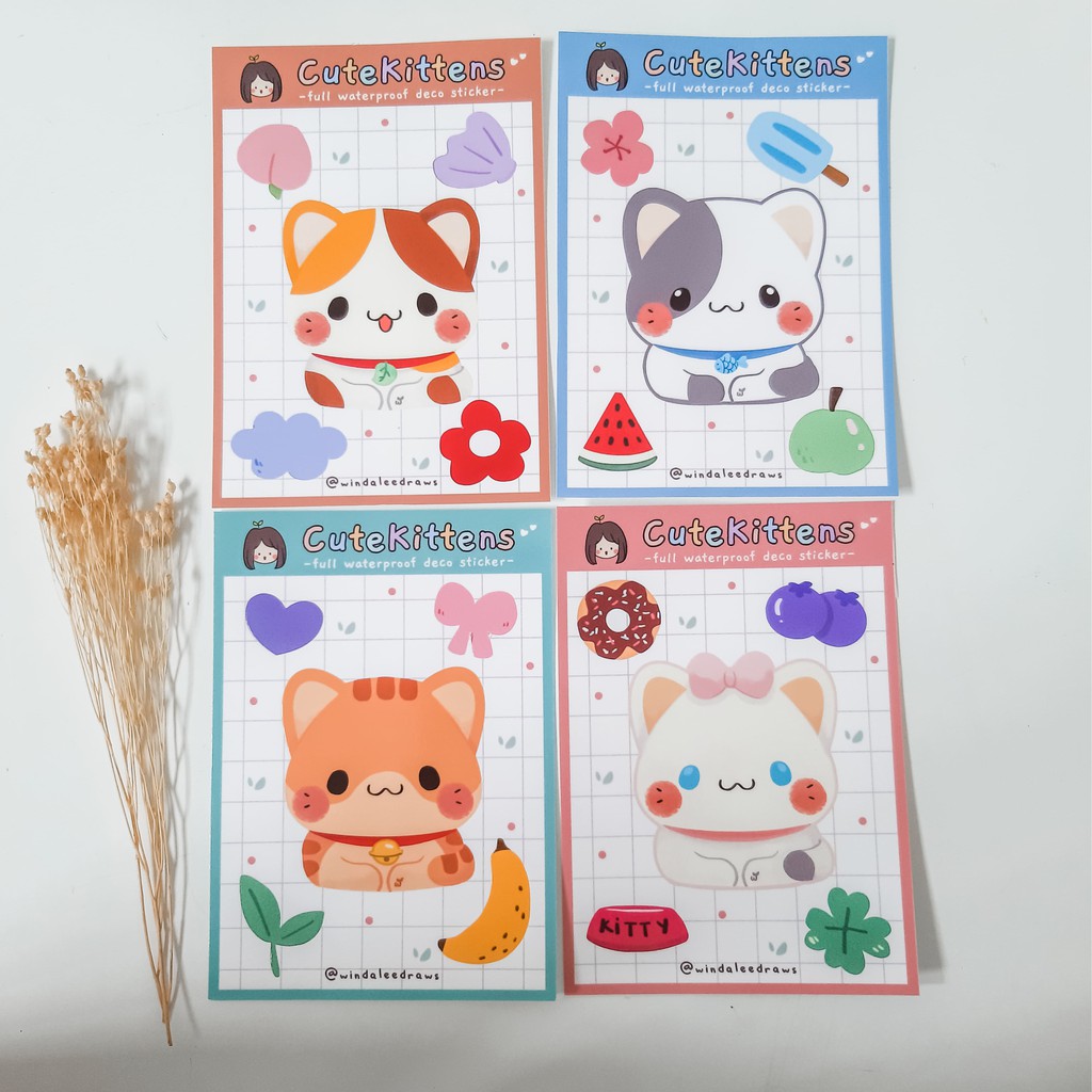 

WINDA LEE Cute Kittens Waterproof Sticker Sheet / Stiker Kiss Cut
