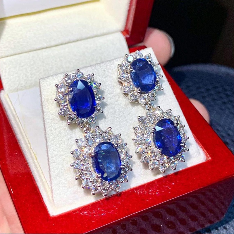 Anting Juntai Cubic Zirconia Biru Untuk Aksesoris Pernikahan Wanita