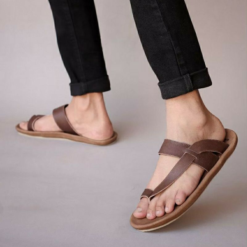 IMPULSE | Sandal Kulit Asli Pria Kasual Santai Original Sendal Kerja Trendi Moden Nyaman