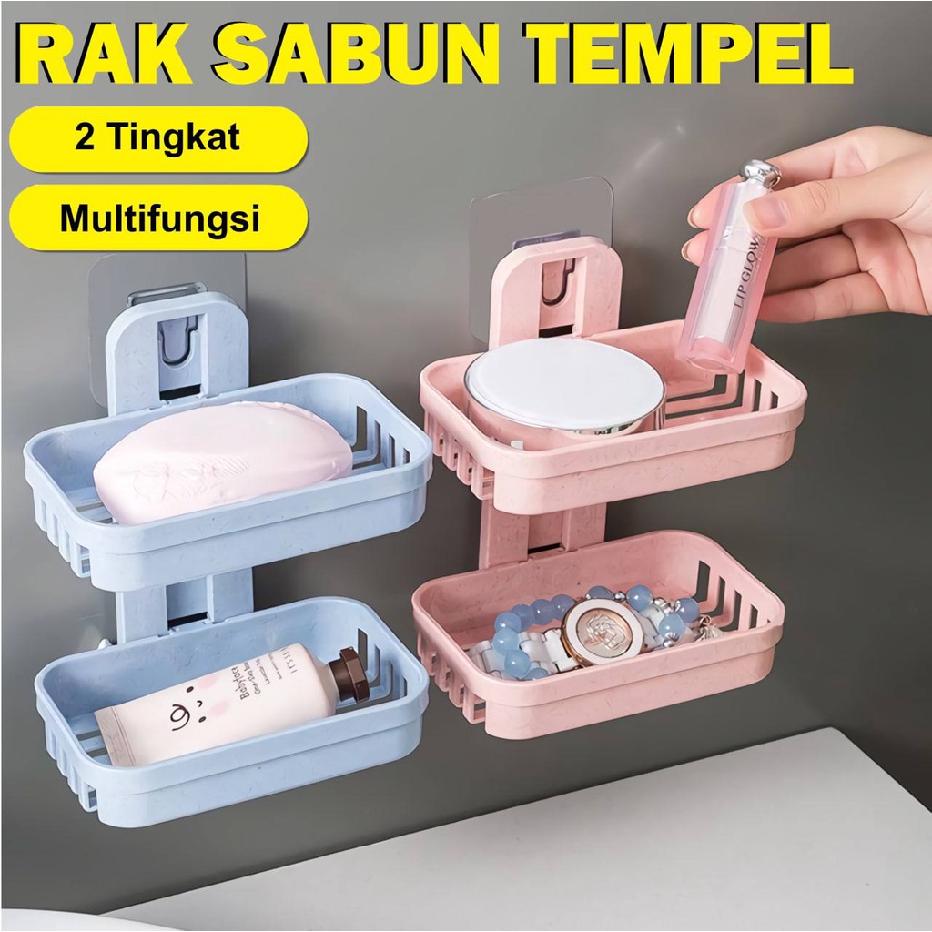Tempat Sabun Batang / Rak Tempat Sabun / Rak Kamar Mandi Tempel Tempat Sabun 2 Tingkat Serbaguna