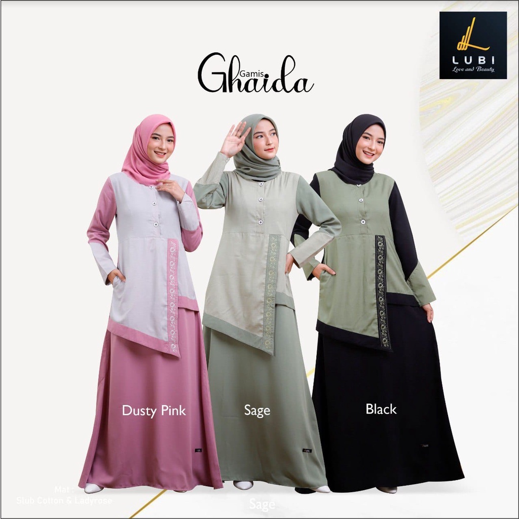 Cod Gamis Lubi Terbaru 2022 Gamis Lubi Ghaida Dress Wanita Kekinian Bordir Bunga Gamis Lubi Premium 