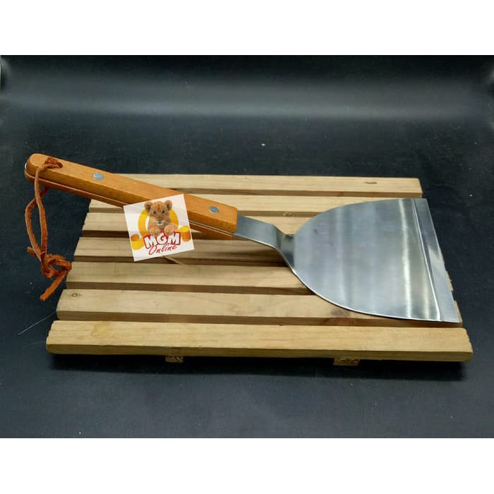 Sodet teppanyaki sendok Okonomiyaki gagang Kayu 10.5&quot; Premium 120mm