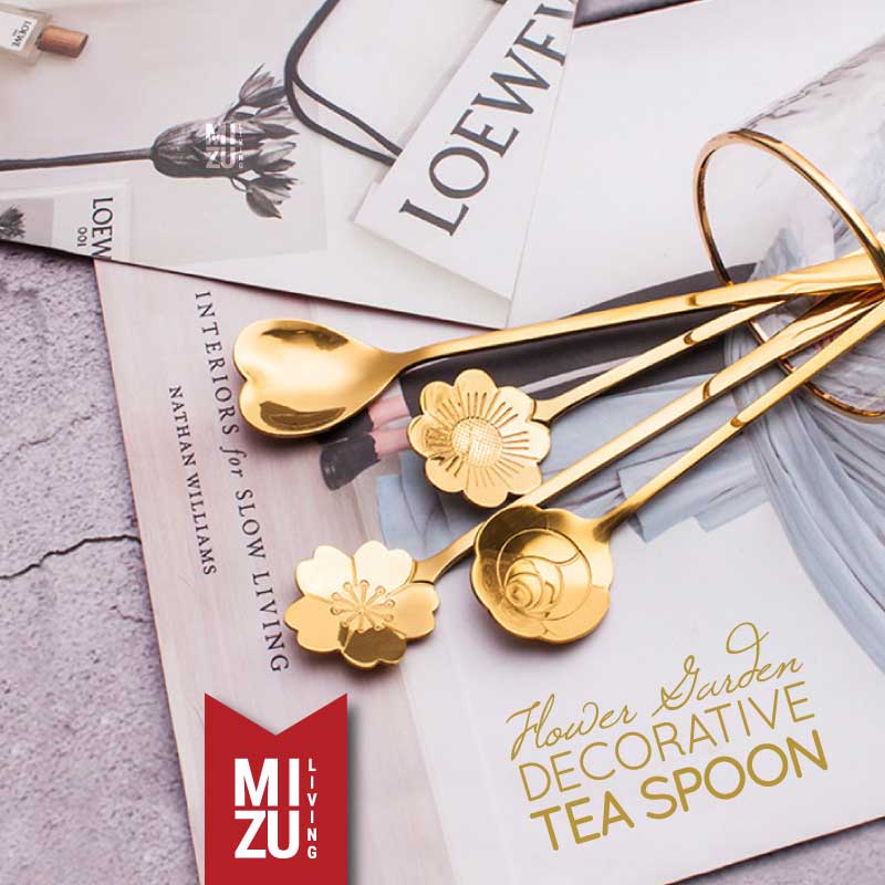 FLOWER GARDEN Golden Teaspoon Gold Single Spoon Sendok Teh Emas