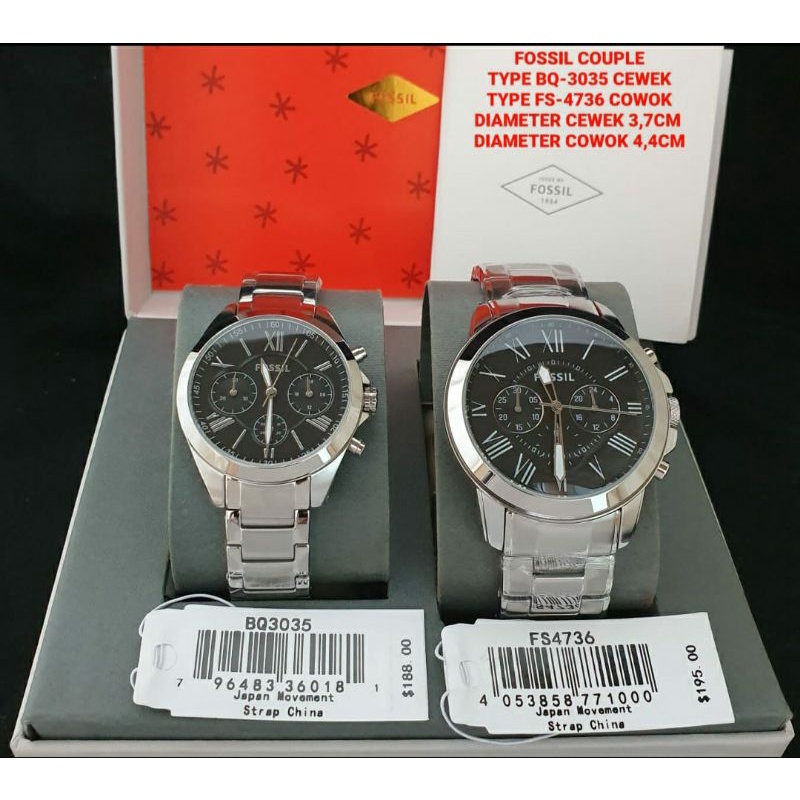 Jam Tangan Merek Fossil Couple BQ 3035 FS 4736 4814 All Steel Original 37mm & 44mm