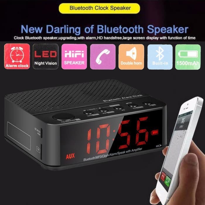 Speaker Mini Bluetooth &amp; Radio FM &amp; Jam Meja digital HandsFree Alarm