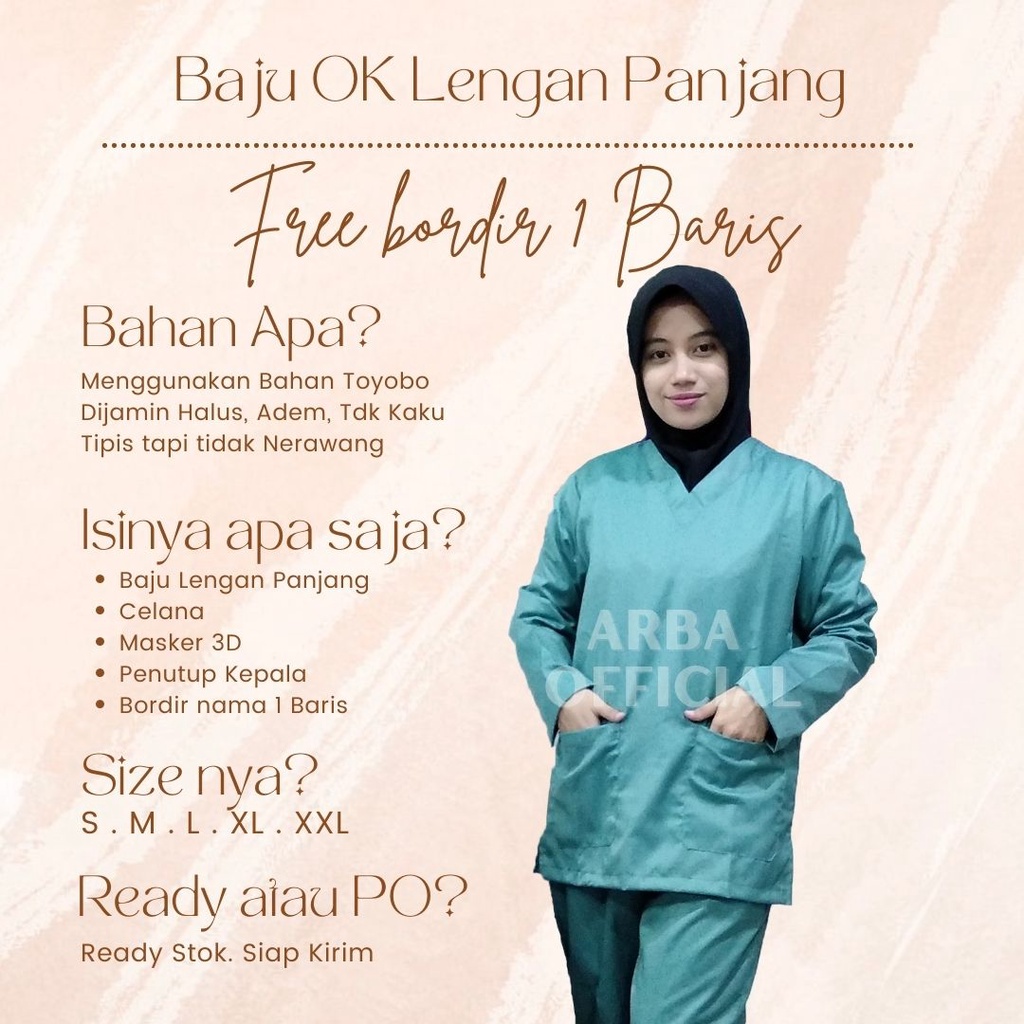 Baju OK OKA Lengan Panjang Dokter Perawat Petugas medis FREE BORDIR NAMA 1 BARIS