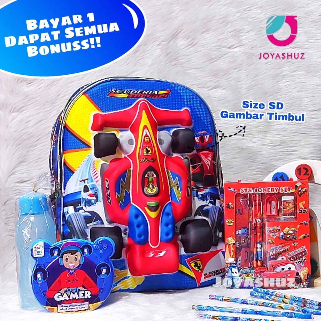 Tas 3D Anak SD Berbonus - Ransel  3D Anak SD Super Car - Tas Sekolah Anak SD Karakter Super Car - Tas Anak Laki-Laki SD Gratis Botol Dan Misting - Tas Sekolah Anak Karakter Lucu - Joyashuz