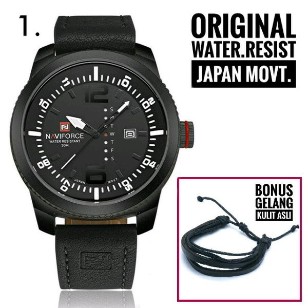 BARU Bonus Gelang Kulit Asli Jam Tangan Pria Original Naviforce Leather Strap by hargajam anti air